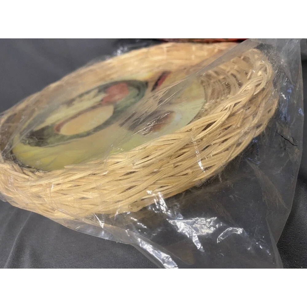Vintage Lot of Wicker Bamboo Basket Platter & 8 Wall Plates Boho Farmhouse Lot